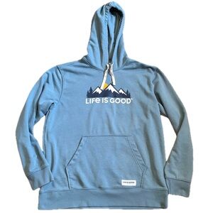 Life Is Good Dusty Blue Sweatshirt Size Large Hooded Hoodie Mountains Casual